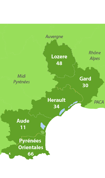 Carte des golfs dans le Languedoc Roussillon